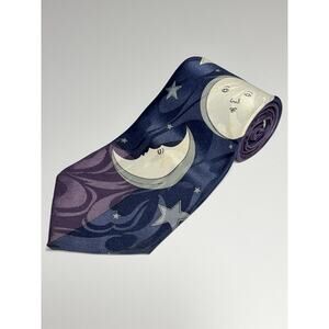 Dimoda Vintage Hand-Made Silk Tie Galaxy Moon & Stars Novelty Retro Size 57x4